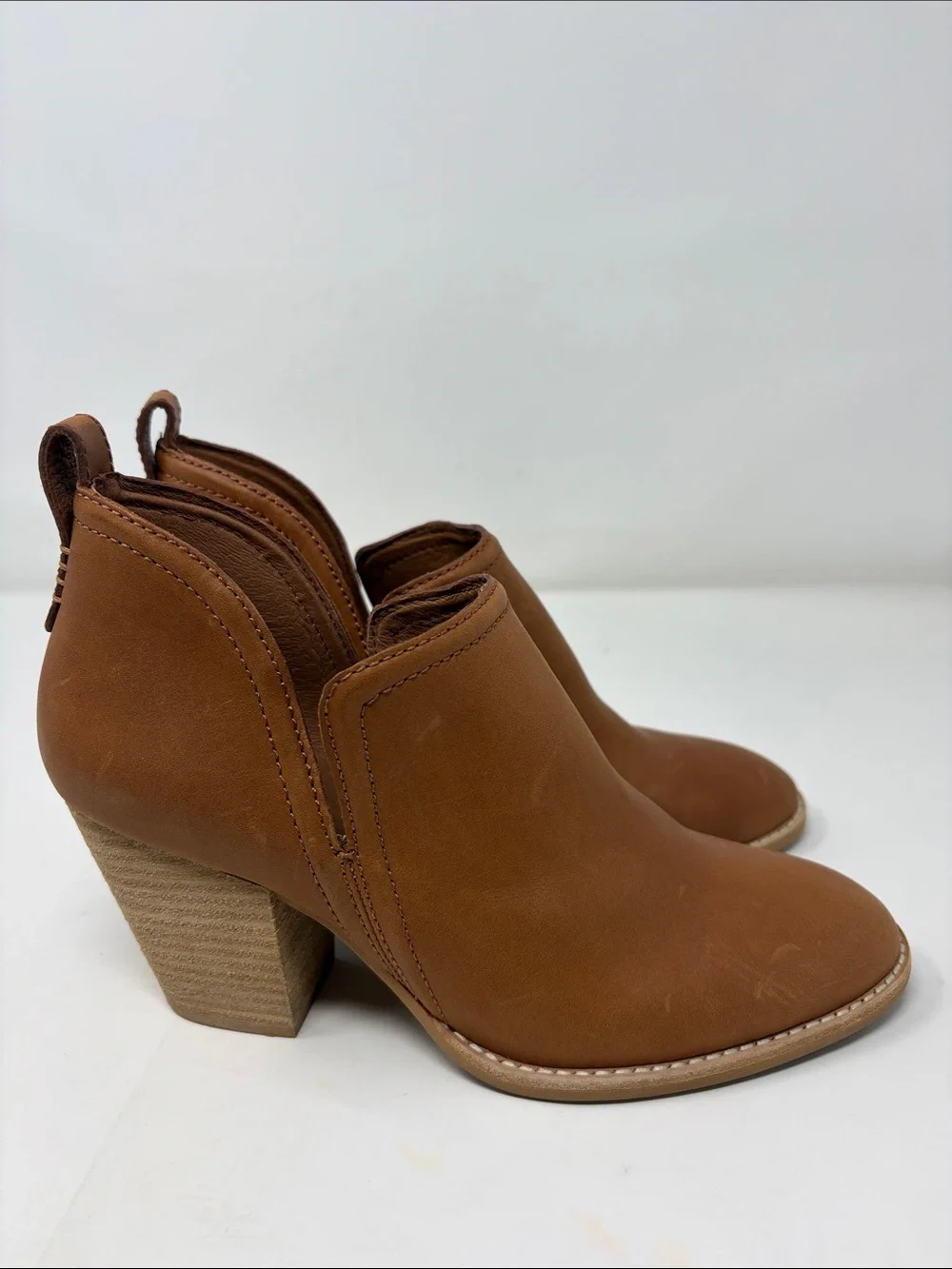 Jeffrey Campbell Brown Leather Slip-On Booties with Stacked Heel Size 8.5